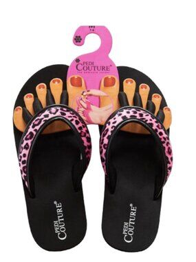 🌿Pedi Couture Women's Black & Pink Leopard Flip Flop Sandals [L 8.5-9.5]🌿